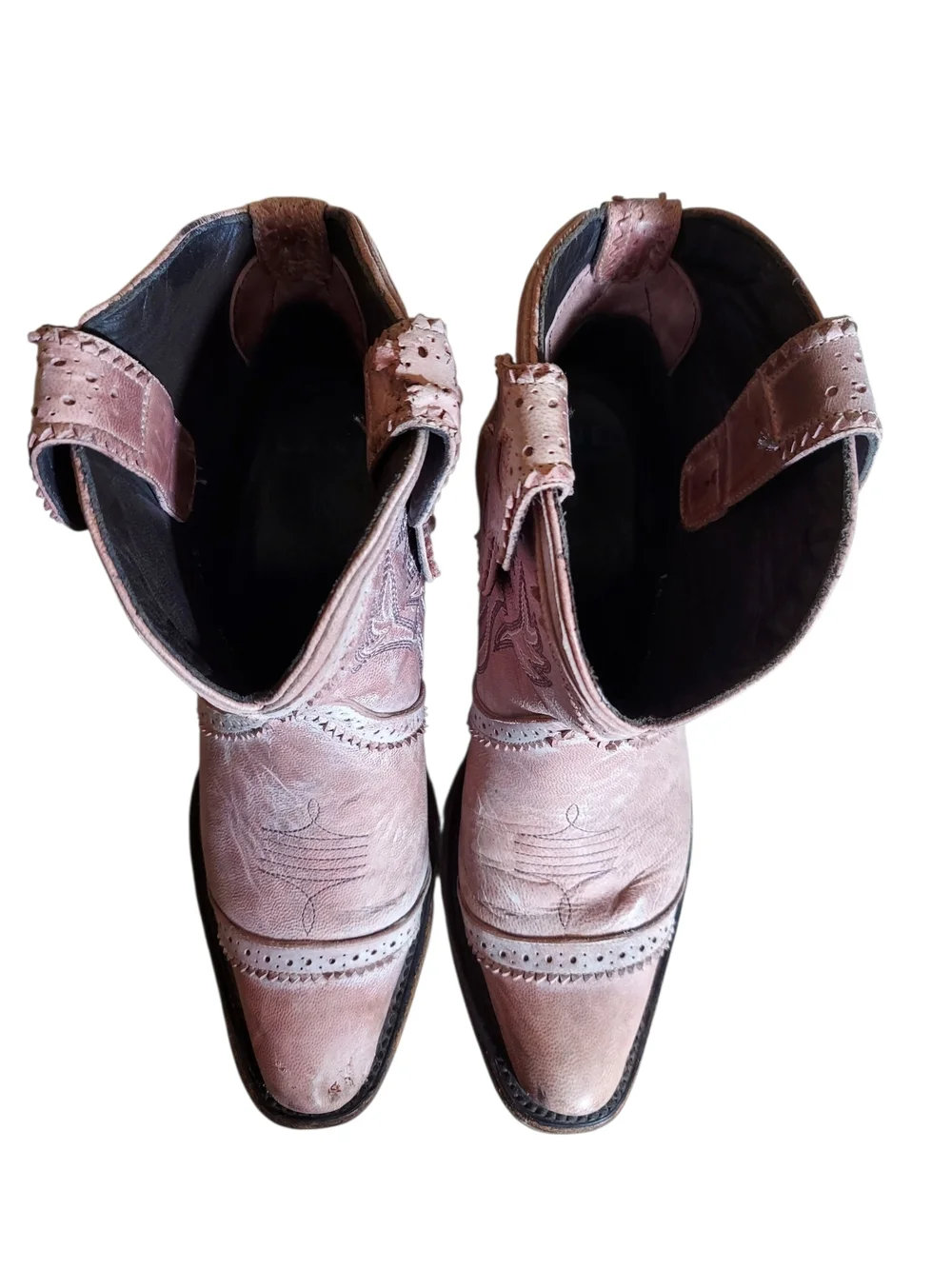 Lane Pink Distressed Western Booties Snip Toe Cowgirl Boots Leather 6.5 - Picture 7 of 13